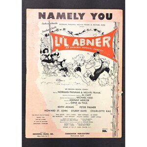 Vintage Lil Abner Namely You Sheet Music 1956 Musical Comedy Edith Adams Al Capp